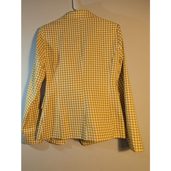 Women's MICHEL Yellow White Houndstooth Blazer S - Picture 6 of 6